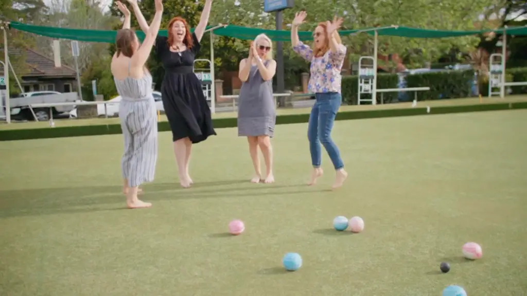 Four Ladies Playing Barefoot Bowls